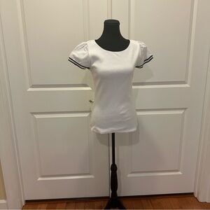 Lauren Ralph Lauren White Puff Sleeve Top with Black Trim